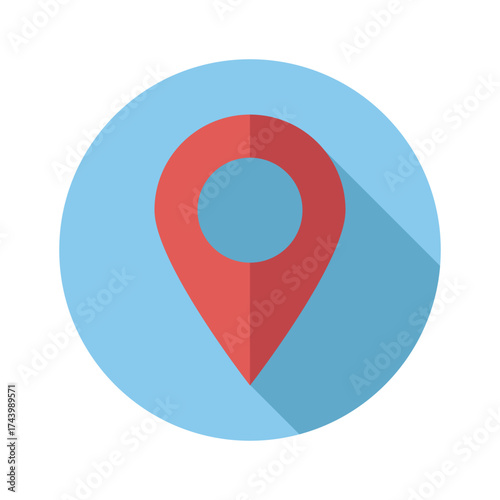 Red Location Pointer on Blue Circle Map Pin Icon GPS Navigation Place Marker Destination Locator Find Us Travel App