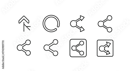 Collection of hand drawn network share and upload icons for digital communication and connectivity vector