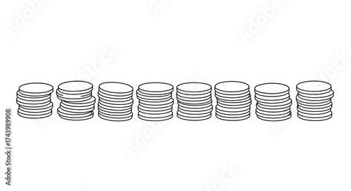 Row of stacked coins showing wealth accumulation and financial growth in a simple line drawing vector