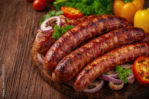 Delicious hot sausages serv...