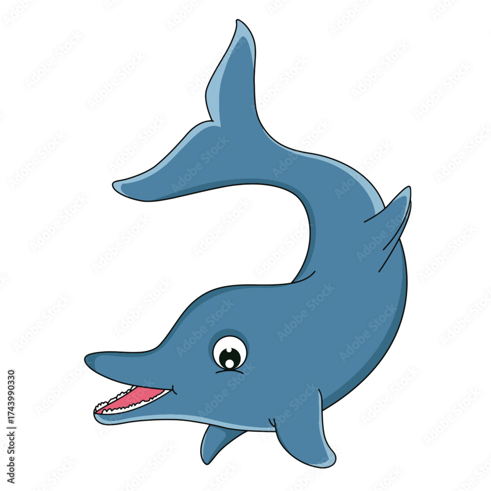 Fototapeta premium Cute cartoon hand drawn vector dolphin clipart.