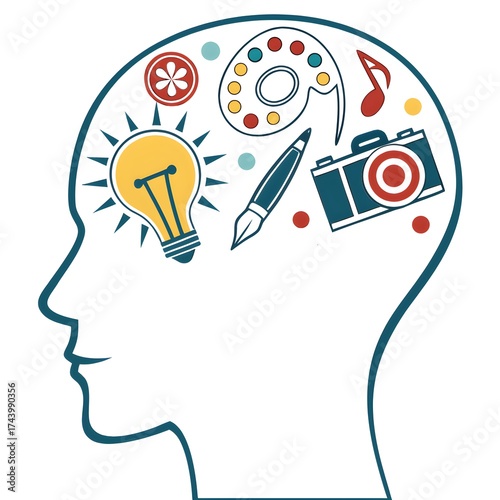 Creative Idea Generation and Brainstorming Concept with Diverse Icons