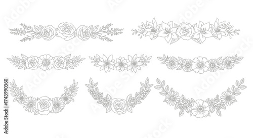Delicate floral wreath and border elements for elegant design projects vector