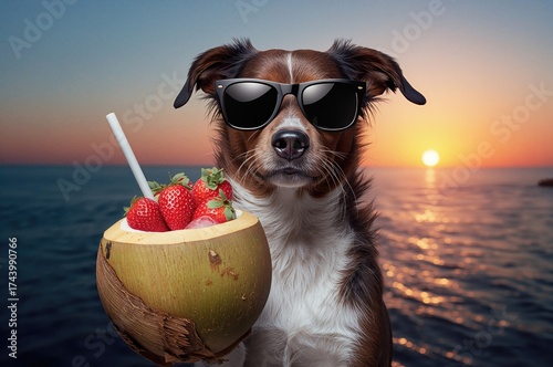 A canine wearing shades gri...