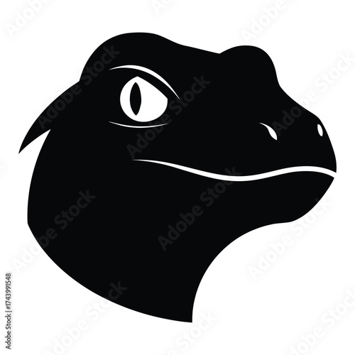 Silhouette of a reptile s head with detailed scales isolated on white background