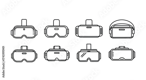 Collection of virtual reality headsets various designs futuristic technology devices vector