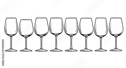 Set of elegant wine glasses lined up ready for beverage service and celebration vector