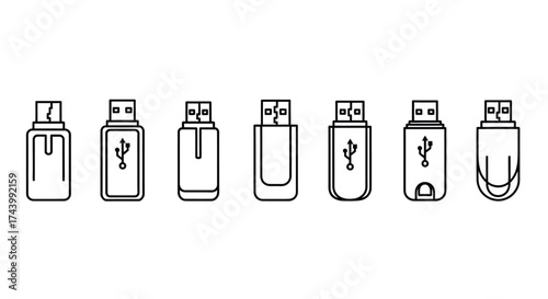 Collection of various usb flash drives icons for data storage and technology concepts vector