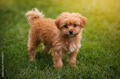 Tiny crimson canine on a gr...
