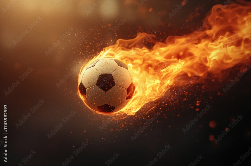 Fototapeta premium Bright flaming soccer ball soaring through the air