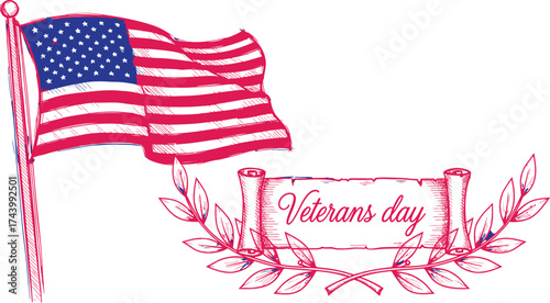 Veterans day american flag patriotic illustration drawing art