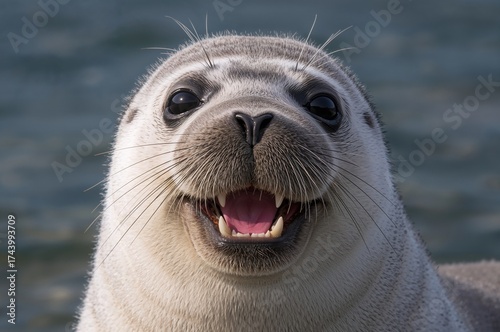 Happy seal with mouth open,...