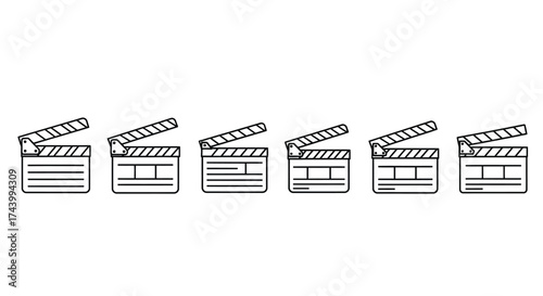 Set of five clapperboards film production tools for movies and television scenes vector