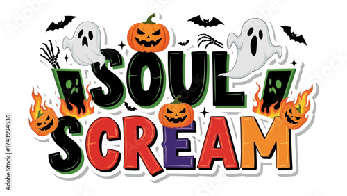 Soul Scream: A spirited Halloween illustration of haunting elements and joyful celebrations, evoking the thrills of a ghostly October.