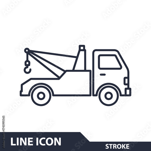 Modern tow truck outline icon, symbolizing roadside assistance and vehicle recovery services