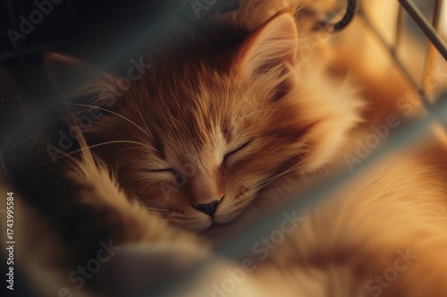 Sleeping kitten resting in ...