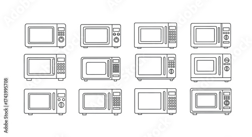 Collection of microwave ovens various designs and styles isolated hand drawn sketches vector
