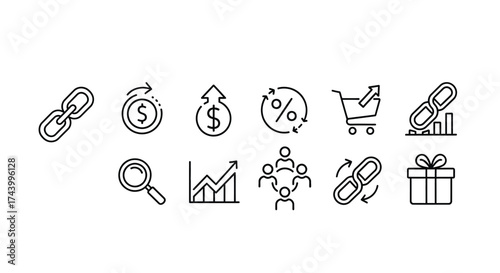 Collection of digital marketing icons representing seo growth and business success vector