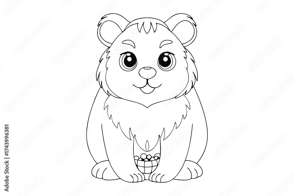 Fototapeta premium A cute cartoon bear sits with a basket berries animal sitting