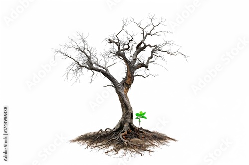 Solitary aged tree and fres...