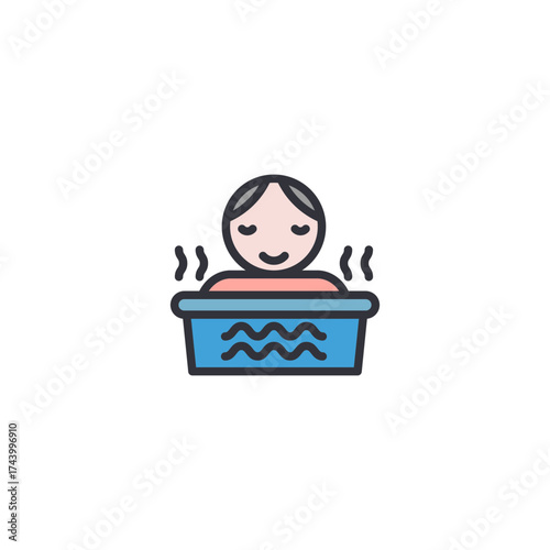 Person in bathtub icon representing hot spring spa, hydrotherapy, and relaxation treatment.