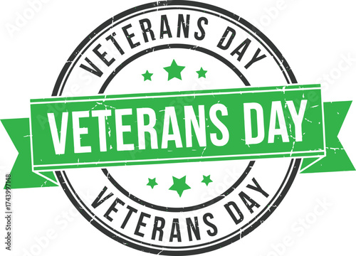 Veterans day stamp green ribbon honoring us military veterans