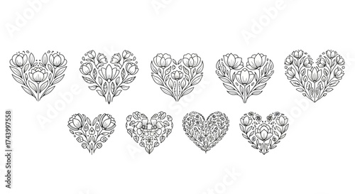 Collection of sparkling diamond heart shapes capturing love romance and luxury vector