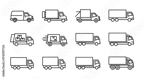 Collection of various truck icons for logistics and delivery services business concepts vector