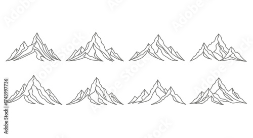 Hand drawn mountain peaks collection majestic scenic landscape outlines set vector