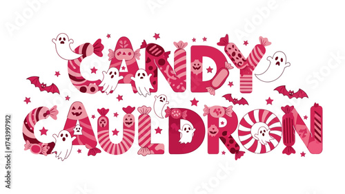 Spooky Halloween Typography: Festive Halloween-themed typography, creatively using candy and spooky symbols to spell Candy Cauldron, setting the stage for a night of eerie fun.
