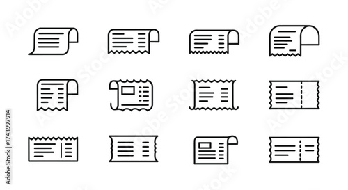 Collection of hand drawn receipt and ticket icons for financial and event transactions vector