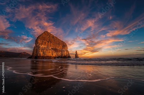 Dusk at the shoreline featu...