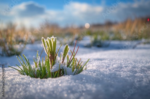 Young plant blanketed in sn...
