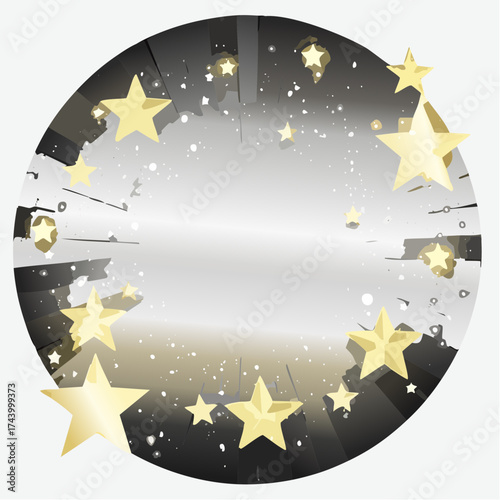 Abstract background with glowing gold stars and bokeh light for a festive holiday design