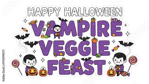 Happy Halloween Vampire Veggie Feast Illustration: A cheerful Halloween illustration.