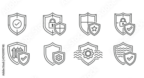 Collection of hand-drawn shield icons representing security and protection concepts vector