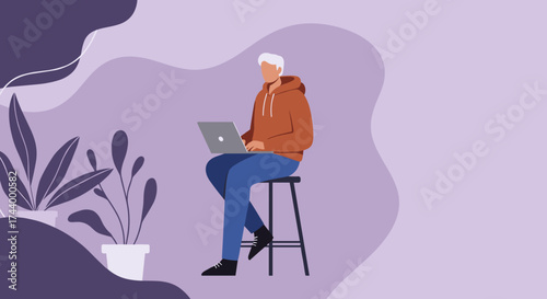 Man using laptop at home Remote work online learning modern lifestyle freelancer