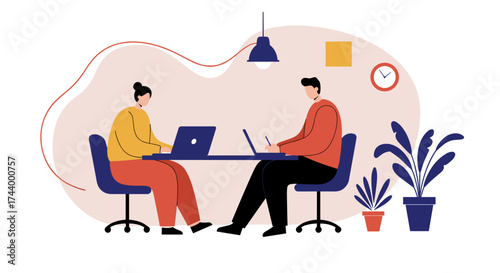 Business professionals using laptops at a collaborative workspace Teamwork and productivity concept