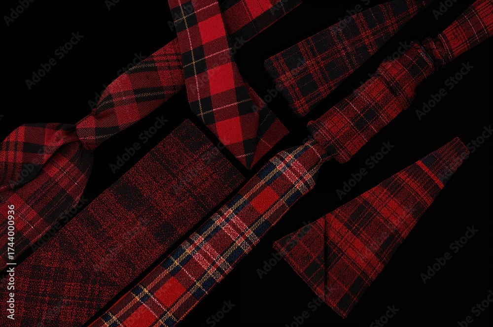 Naklejka premium Plaid Bow Ties and Neck Ties Collection Featuring Tartan Patterns