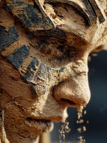Time Crumbles: Human Statue Turning to Sand in Desert Hourglass