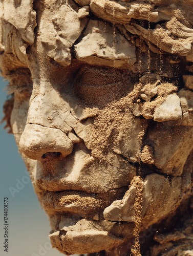 Time Crumbles: Human Statue Turning to Sand in Desert Hourglass