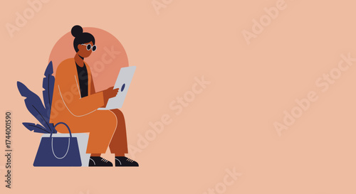 Focused professional woman using tablet Modern remote work business technology lifestyle concept