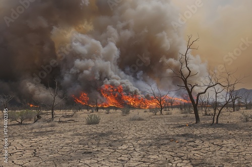 Thick smoke rises over dry ...