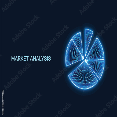 Market Analysis Futuristic Pie Chart Illustration