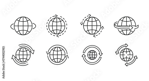 Collection of hand-drawn globe icons representing global connectivity and internet vector