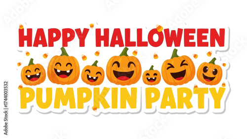 Spooky Pumpkin Party: A vibrant invitation to a Halloween celebration featuring smiling pumpkins and festive typography. Perfect for adding a touch of spooky fun to any project.