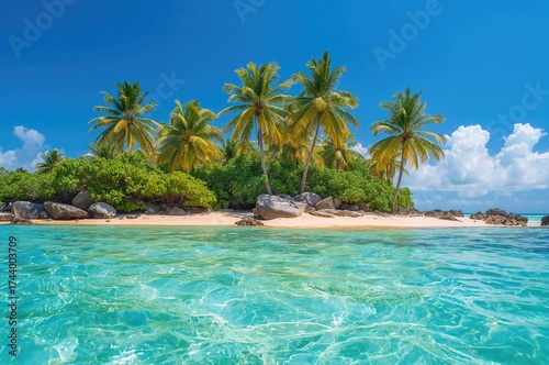 Tropical beach scene featur...
