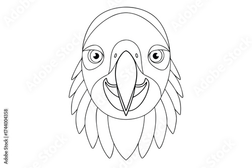 Cartoon parrot face with large beak feathered head outline bird animal