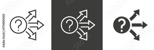 flat and linear set icons, decision choice way icon, three road arrow, progress pathway signpost, option path business, simple symbols on white and black background - editable stroke vector illustrati
