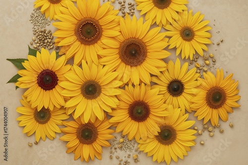 Assorted sunflower heads di...